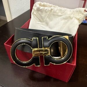 Salvatore Ferragamo Black Belt with Gold Buckle
